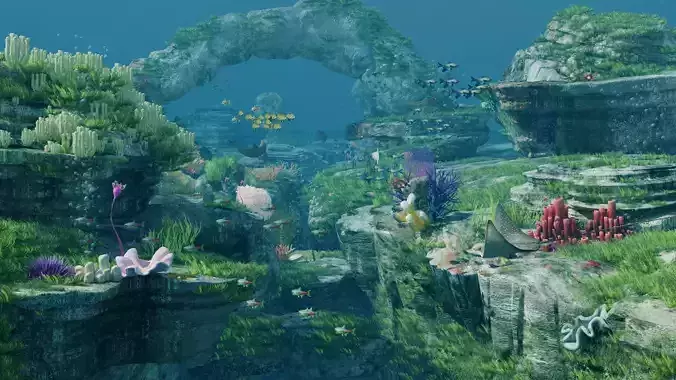 underwater plants fish underwater world reef coral reef 3D model