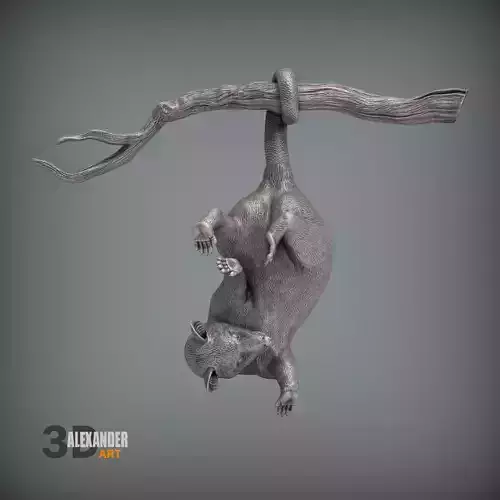 opossum on a branch 3D print model