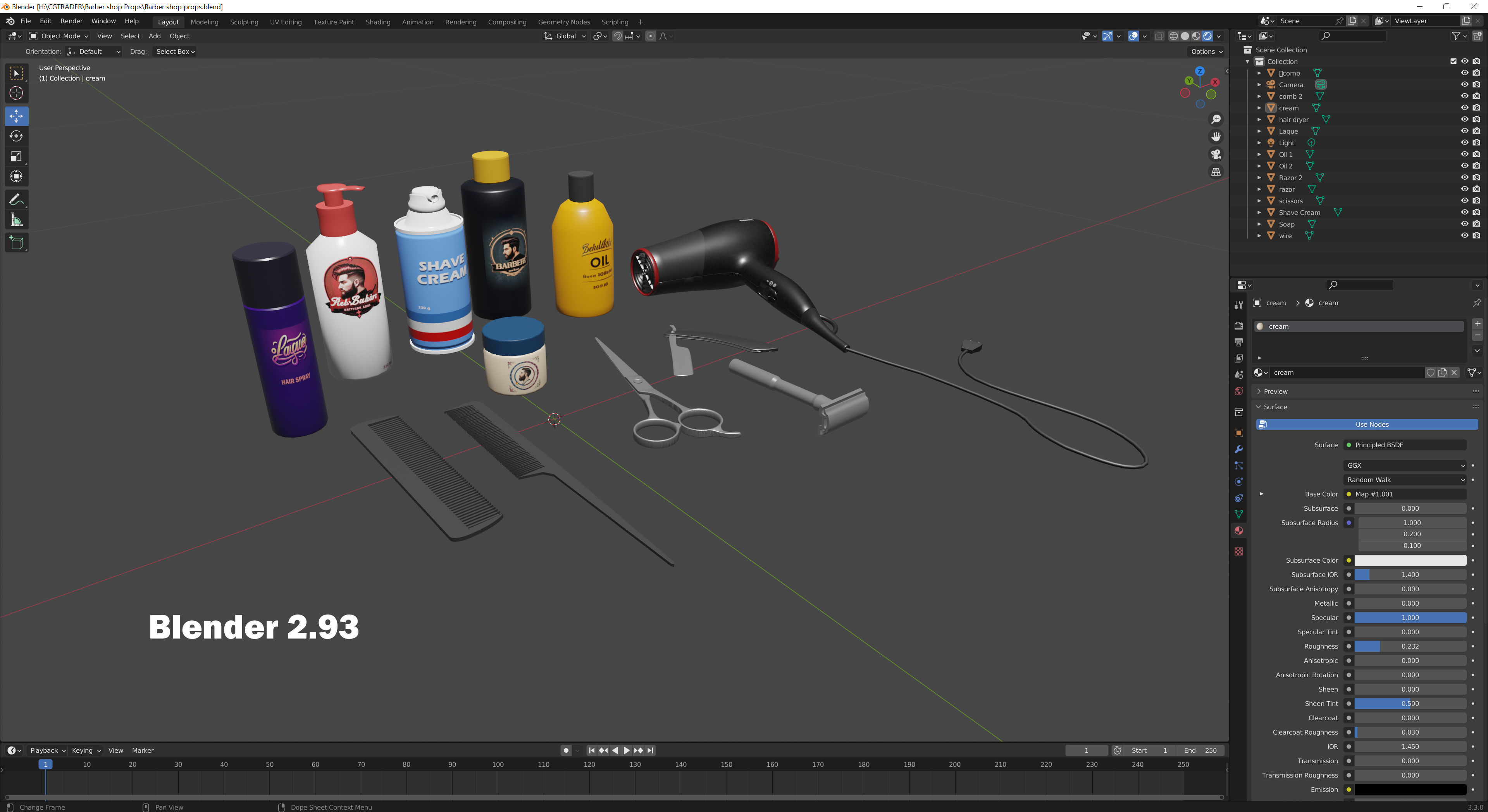 Barber shop Props Low-poly 3D model_13