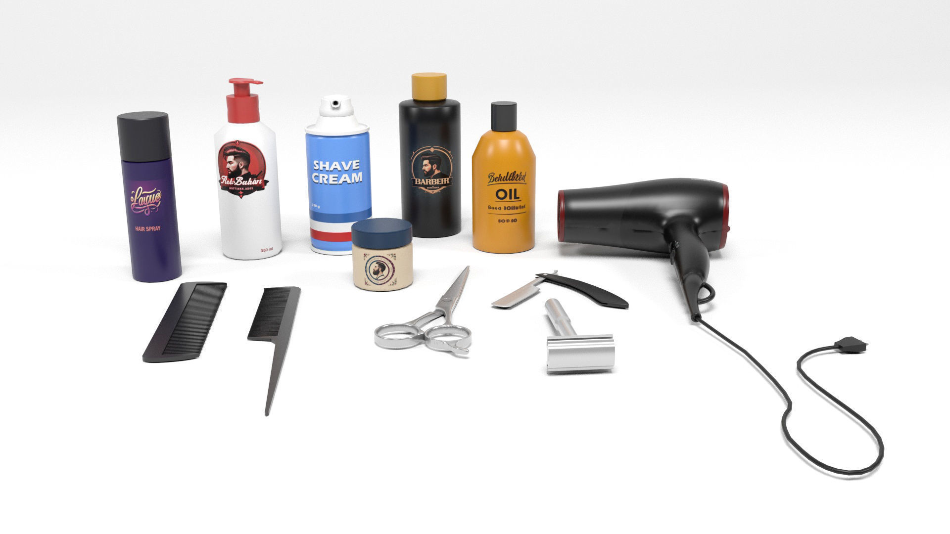 Barber shop Props Low-poly 3D model_1