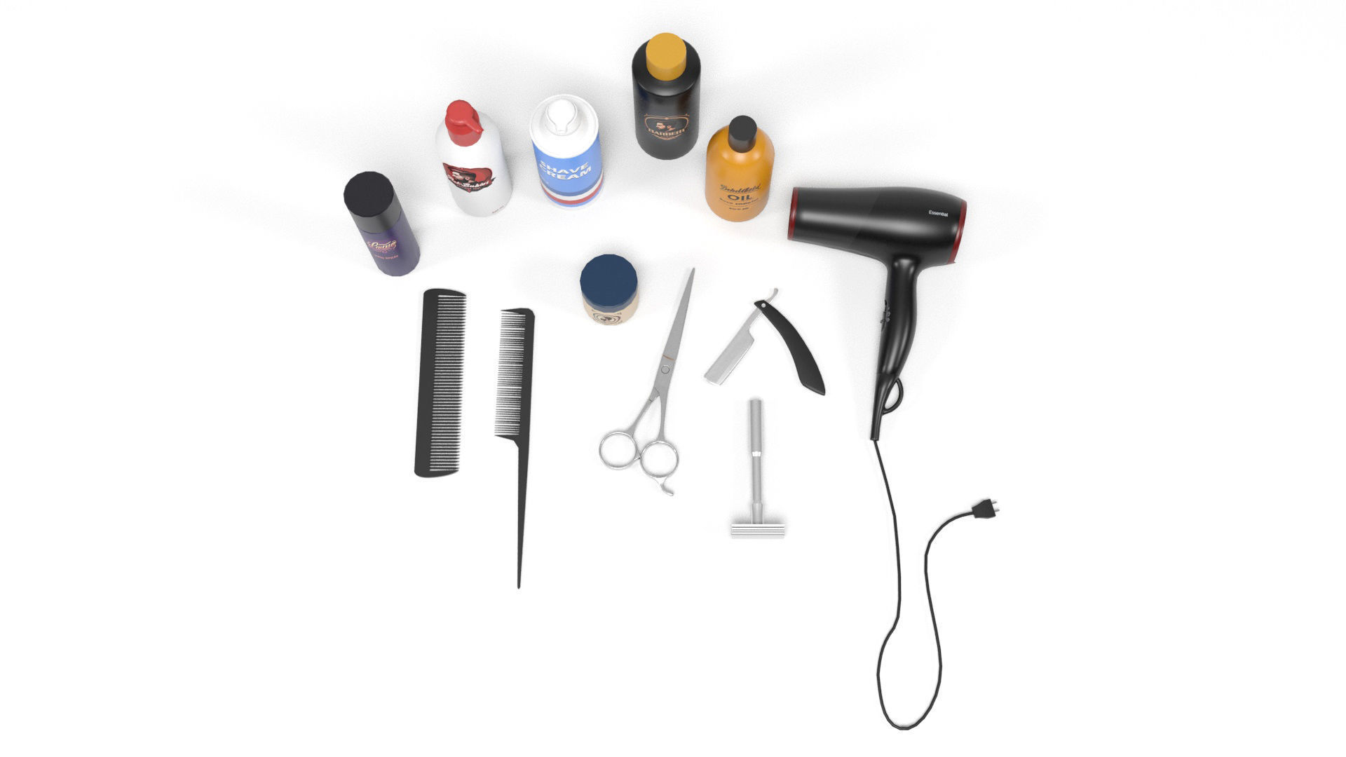 Barber shop Props Low-poly 3D model_4