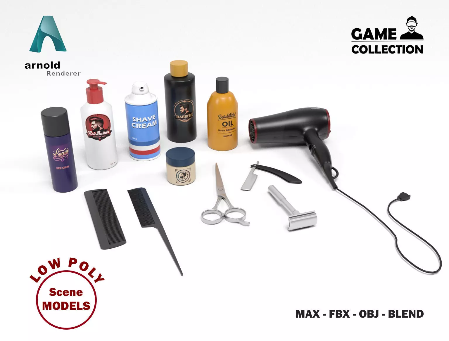 Barber shop Props Low-poly 3D model_0