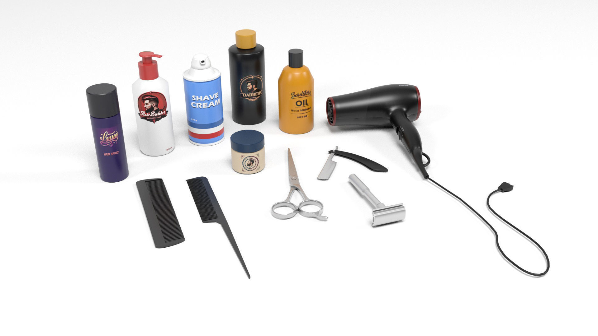 Barber shop Props Low-poly 3D model_2