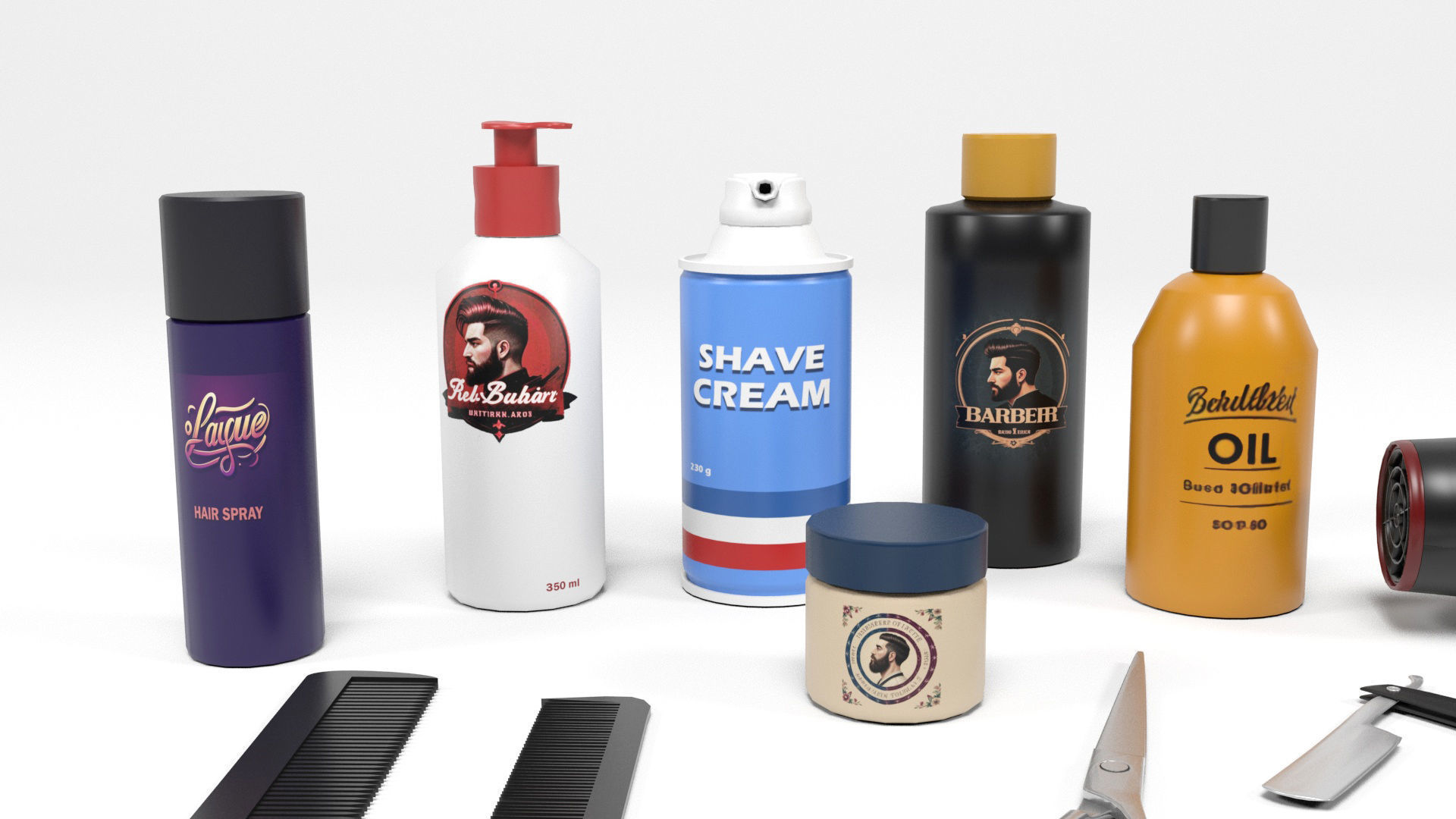 Barber shop Props Low-poly 3D model_5