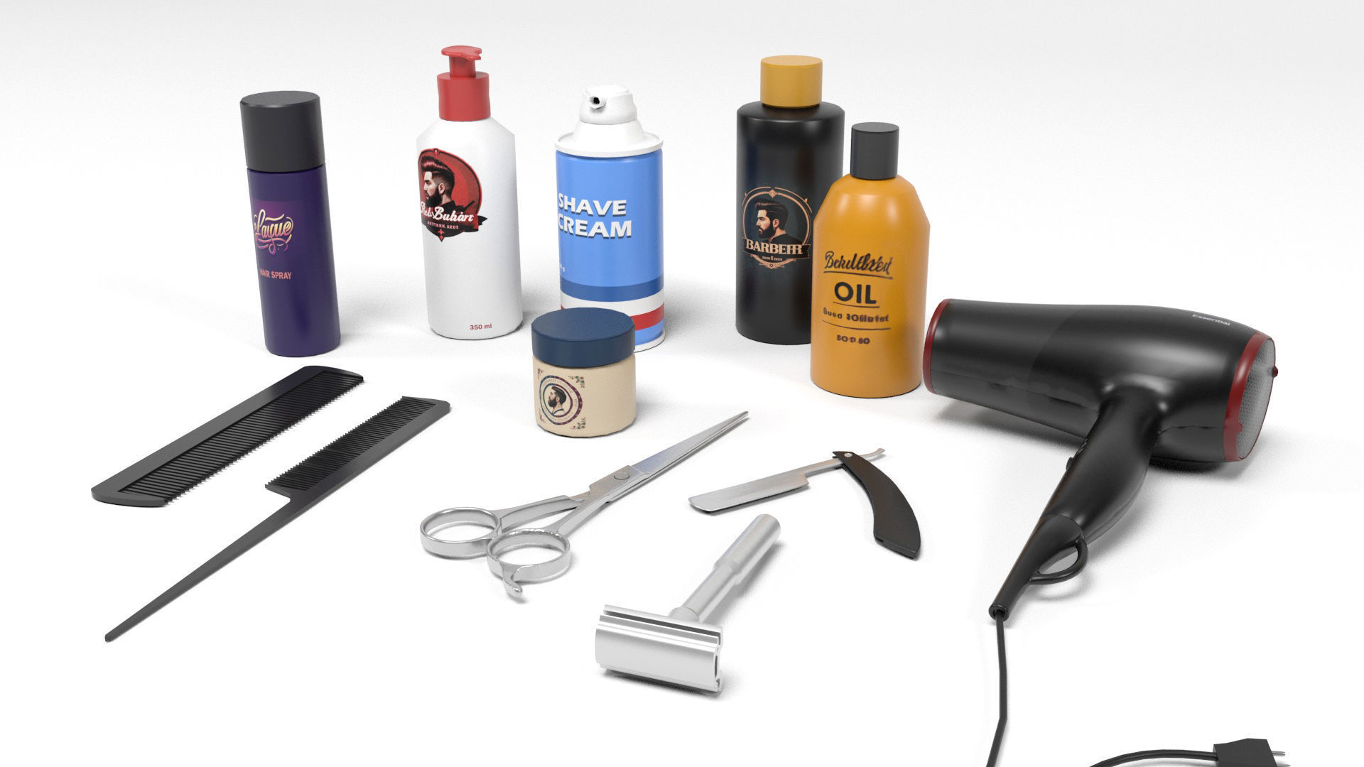 Barber shop Props Low-poly 3D model_3