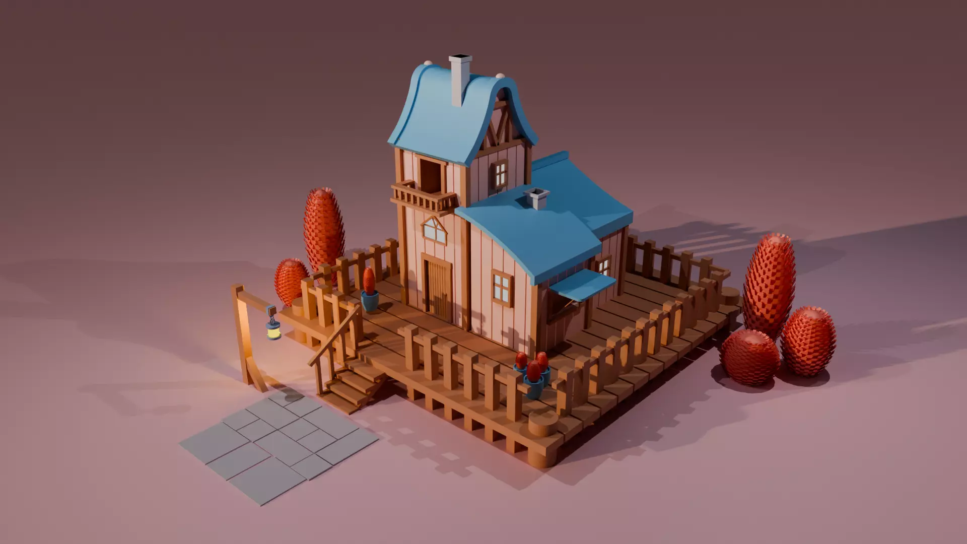 Mini-house  Low-poly 3D model_0