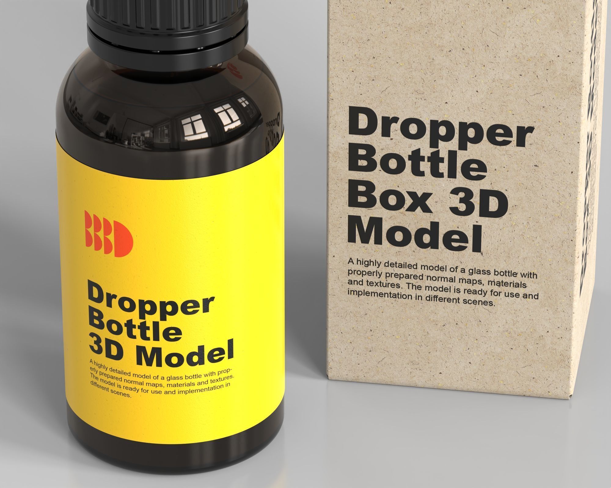 Dropper glass bottle with carton box 3D model_1