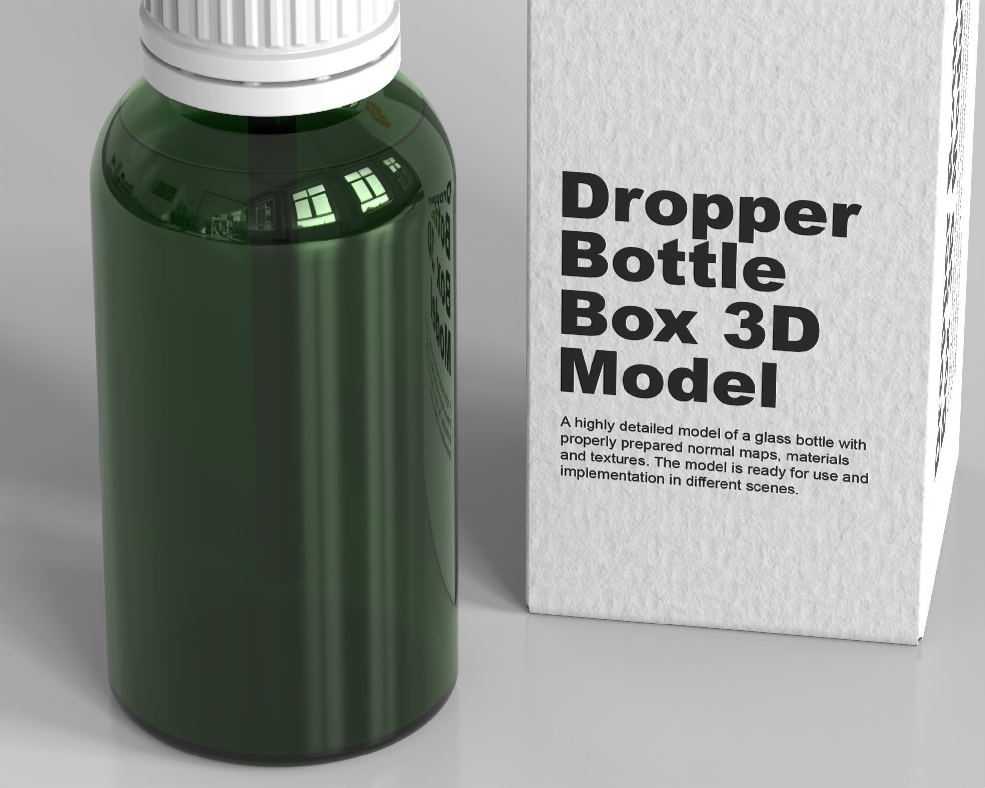 Dropper glass bottle with carton box 3D model_3