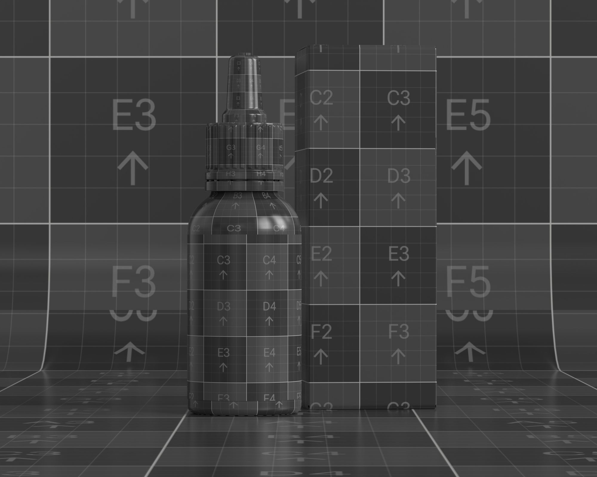 Dropper glass bottle with carton box 3D model_4