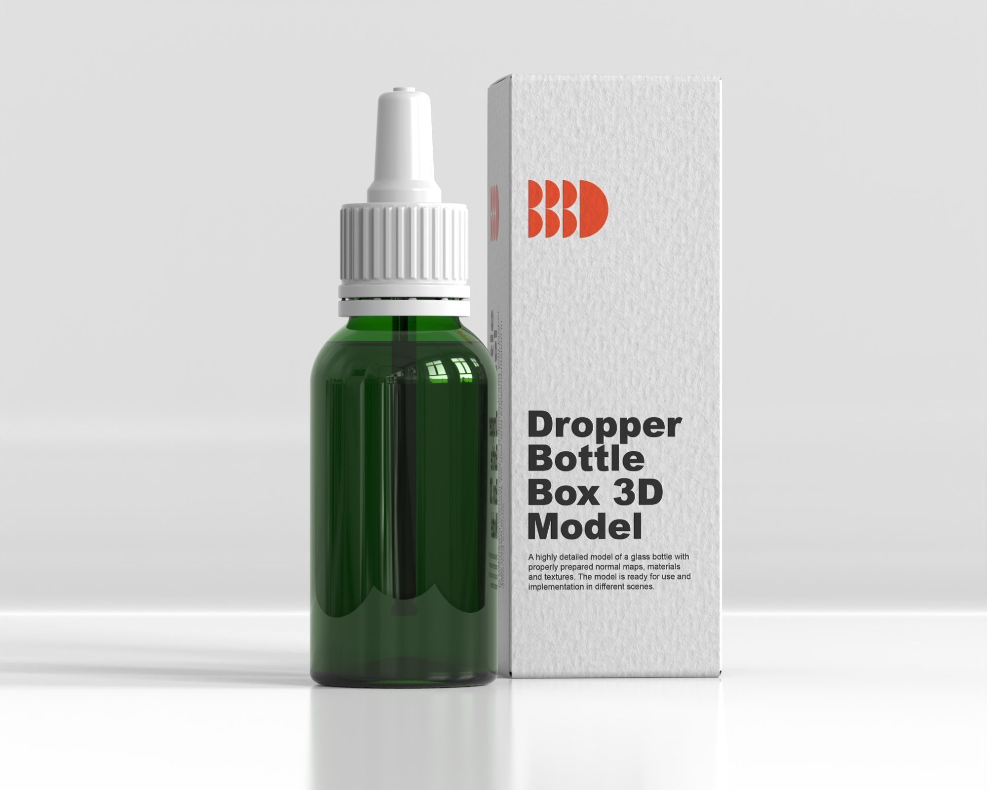 Dropper glass bottle with carton box 3D model_2