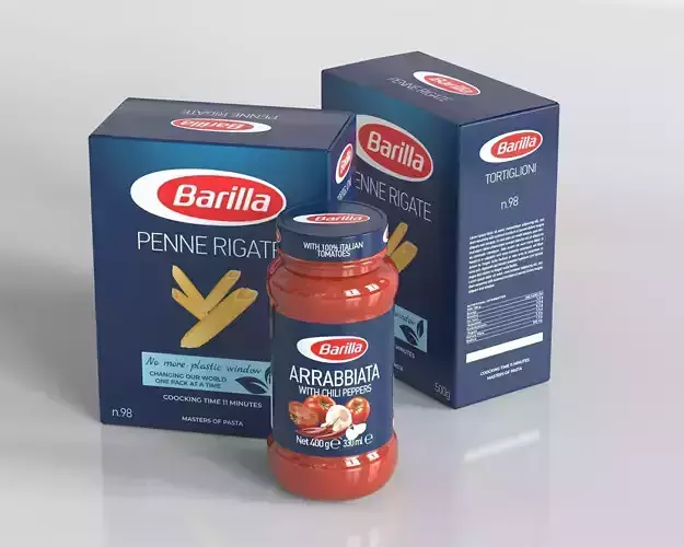 Pasta packaging box and sauce from Barilla