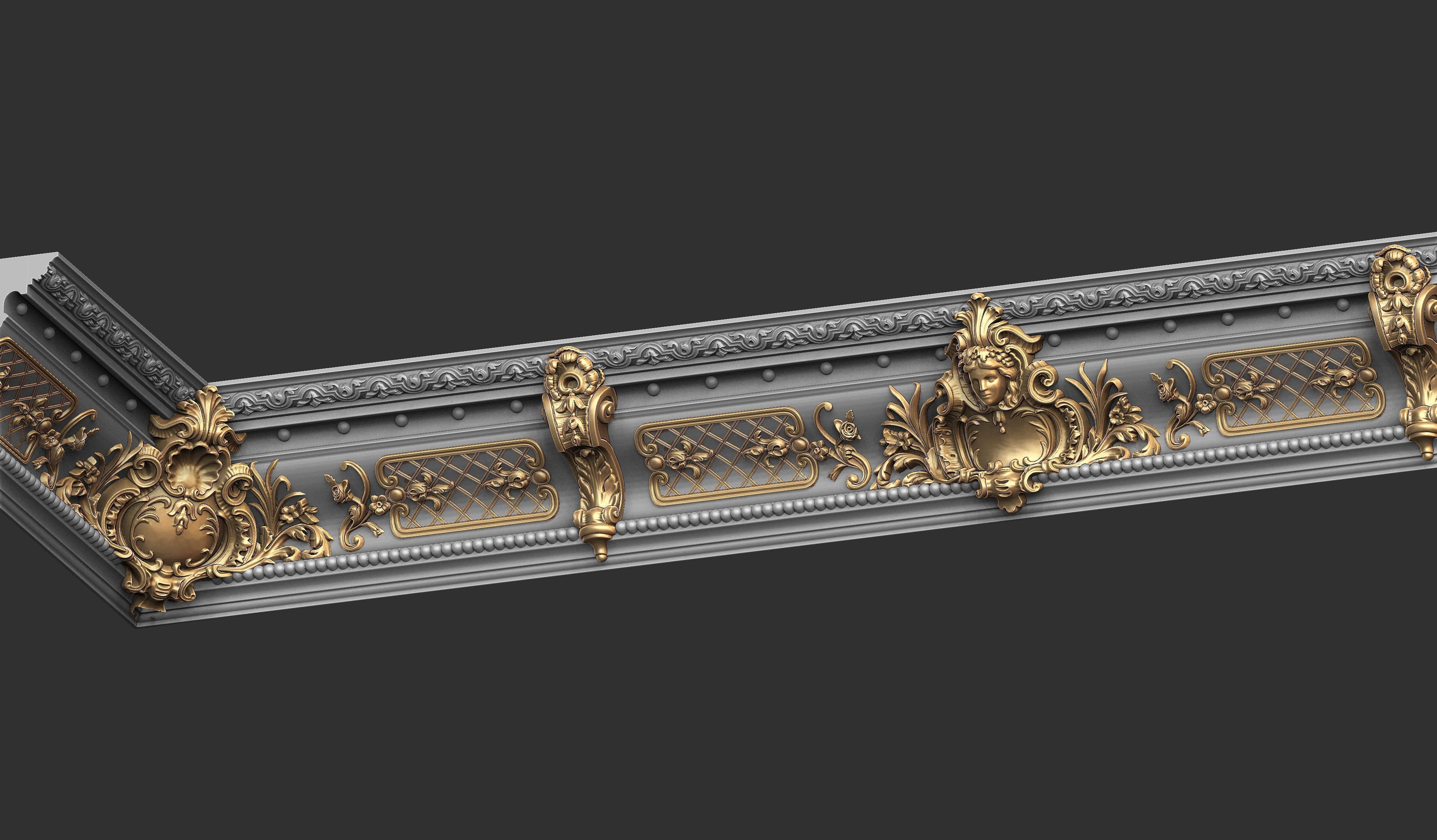 Classic Cornice with Roman Ornaments and girl face 3D print model_2