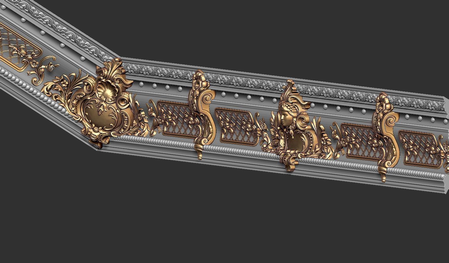 Classic Cornice with Roman Ornaments and girl face 3D print model_11