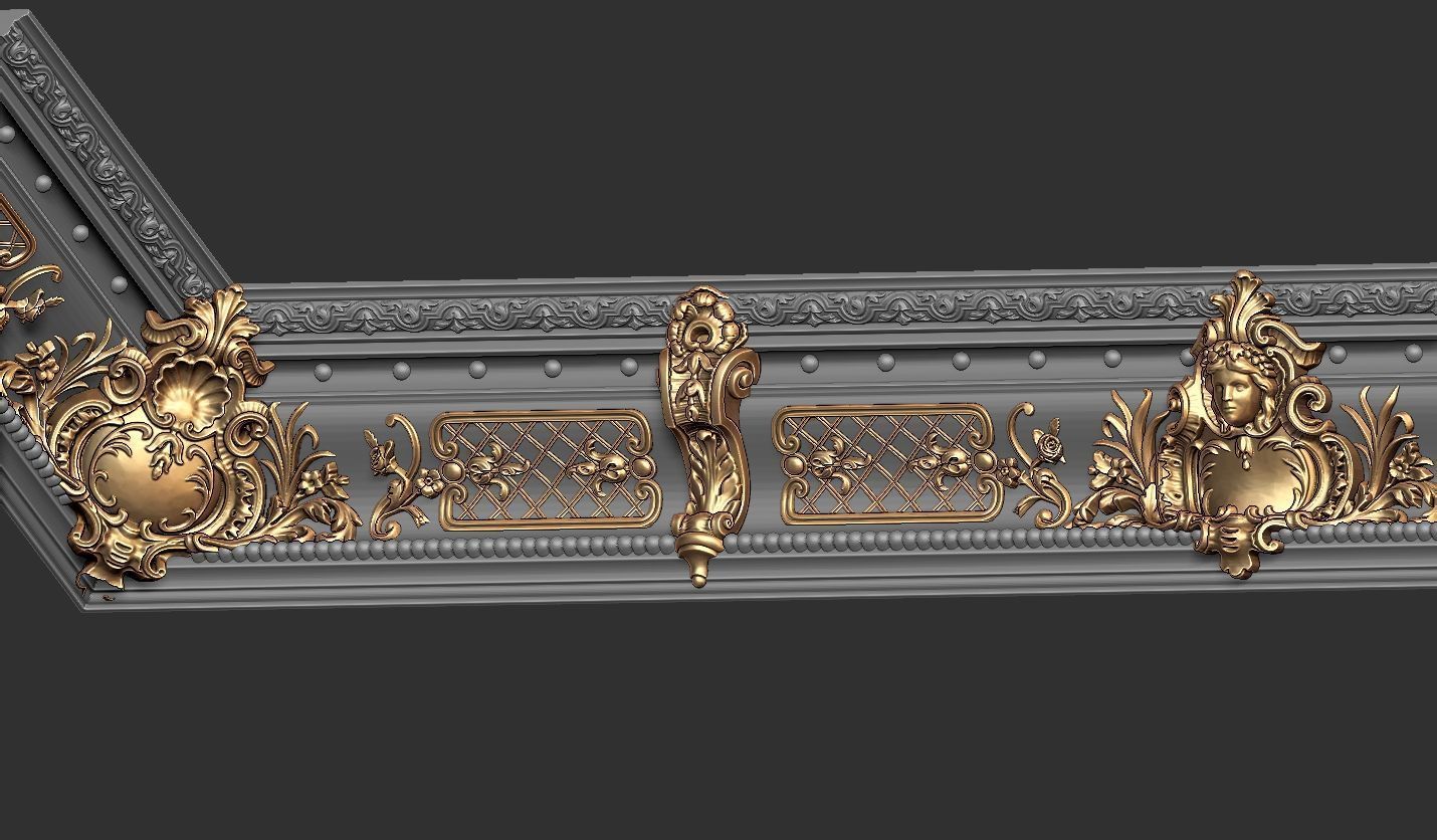 Classic Cornice with Roman Ornaments and girl face 3D print model_10