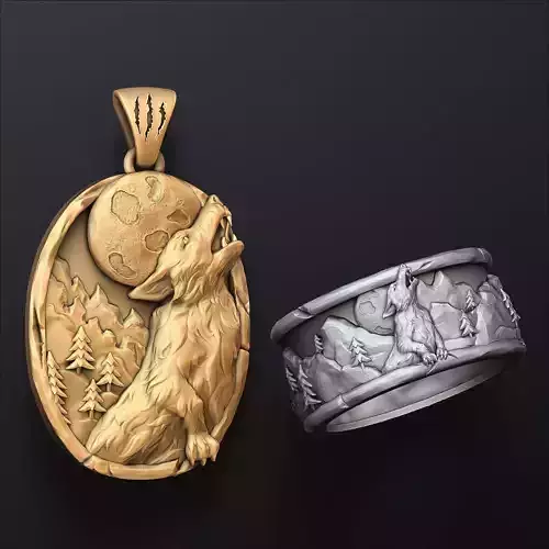 Howling Wolf Ring Pendant Collection