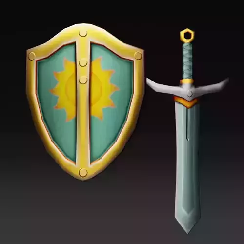 low-poly shield and sword - game ready