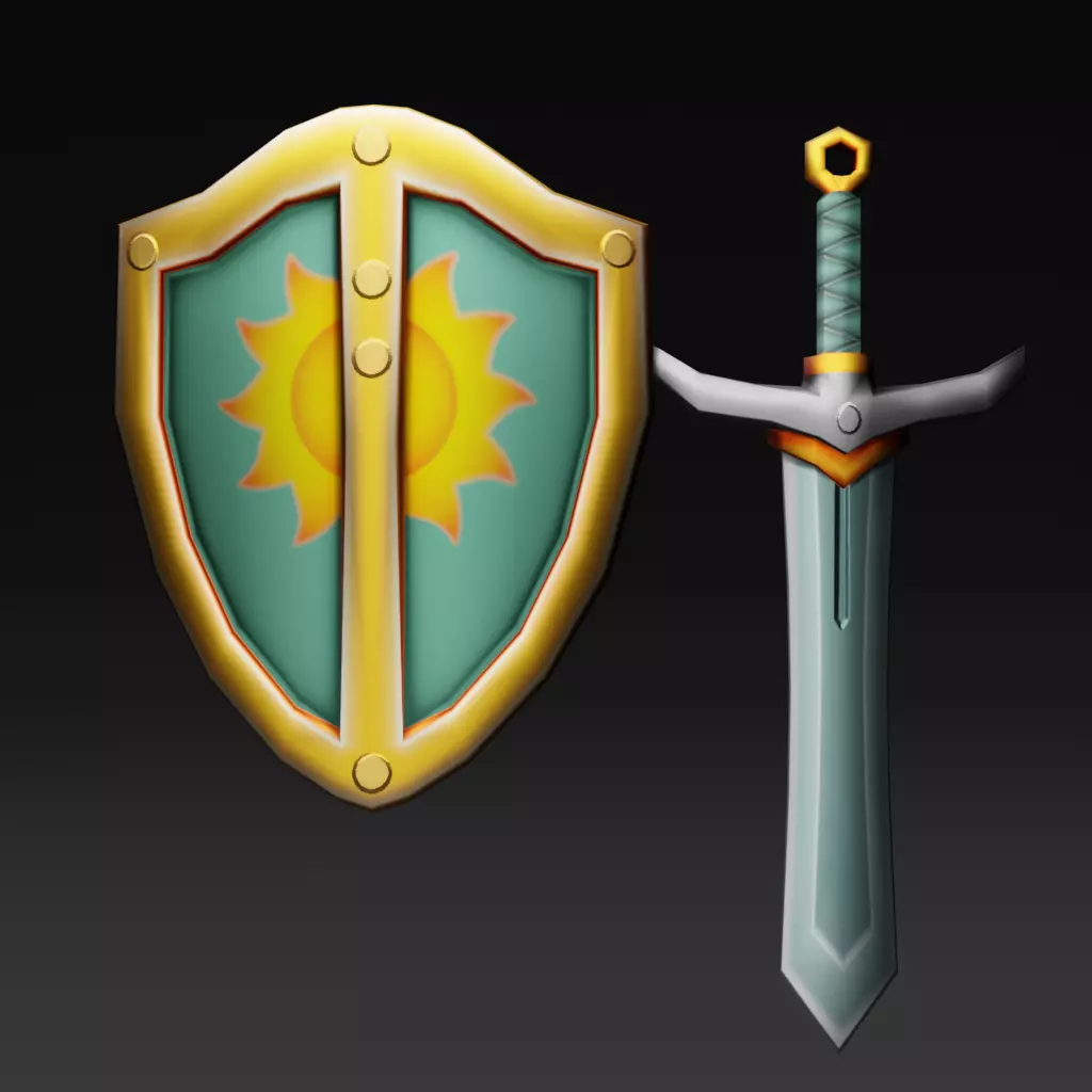 low-poly shield and sword - game ready Free low-poly 3D model