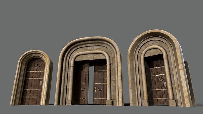 Medieval Door Set Low-poly 3D model