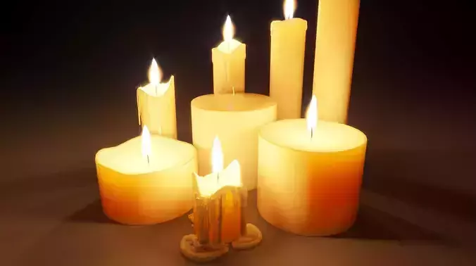 Set of burning candles 3D model