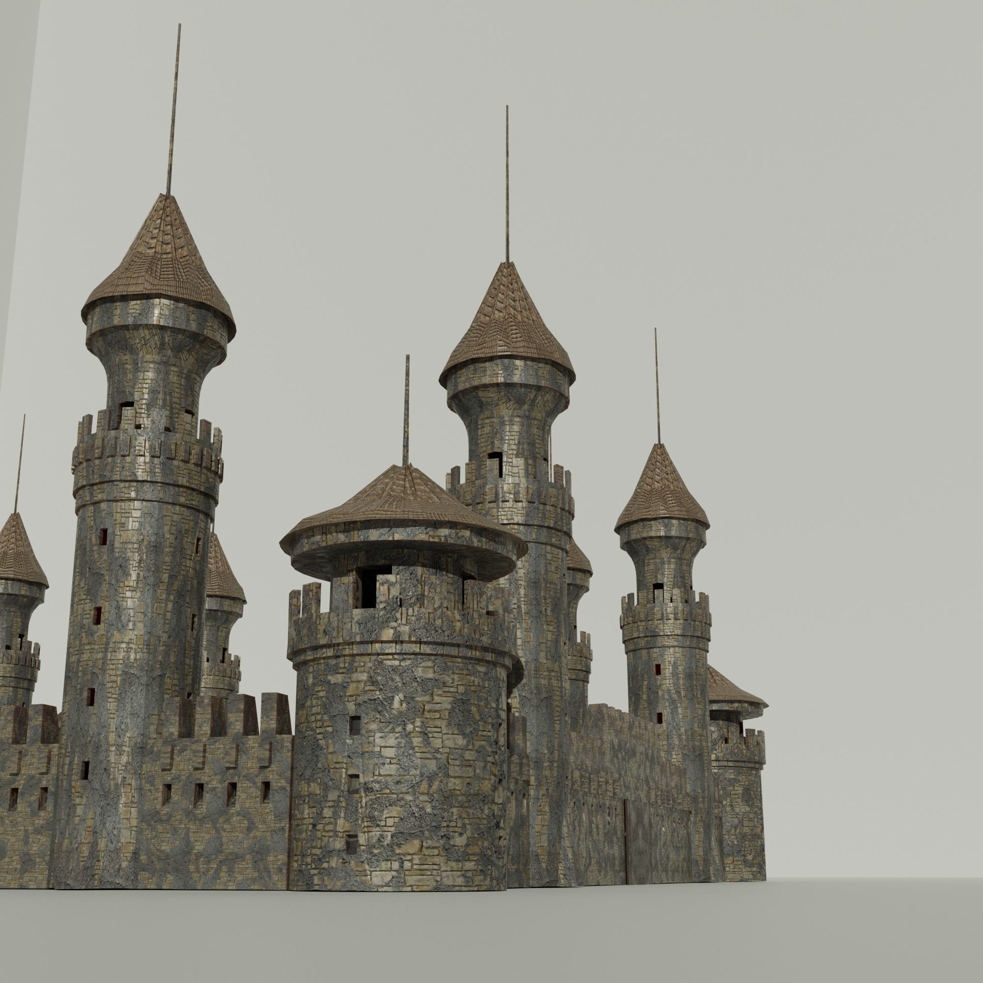 Medieval Castle Concentrated English or French Style Low-poly 3D model_16