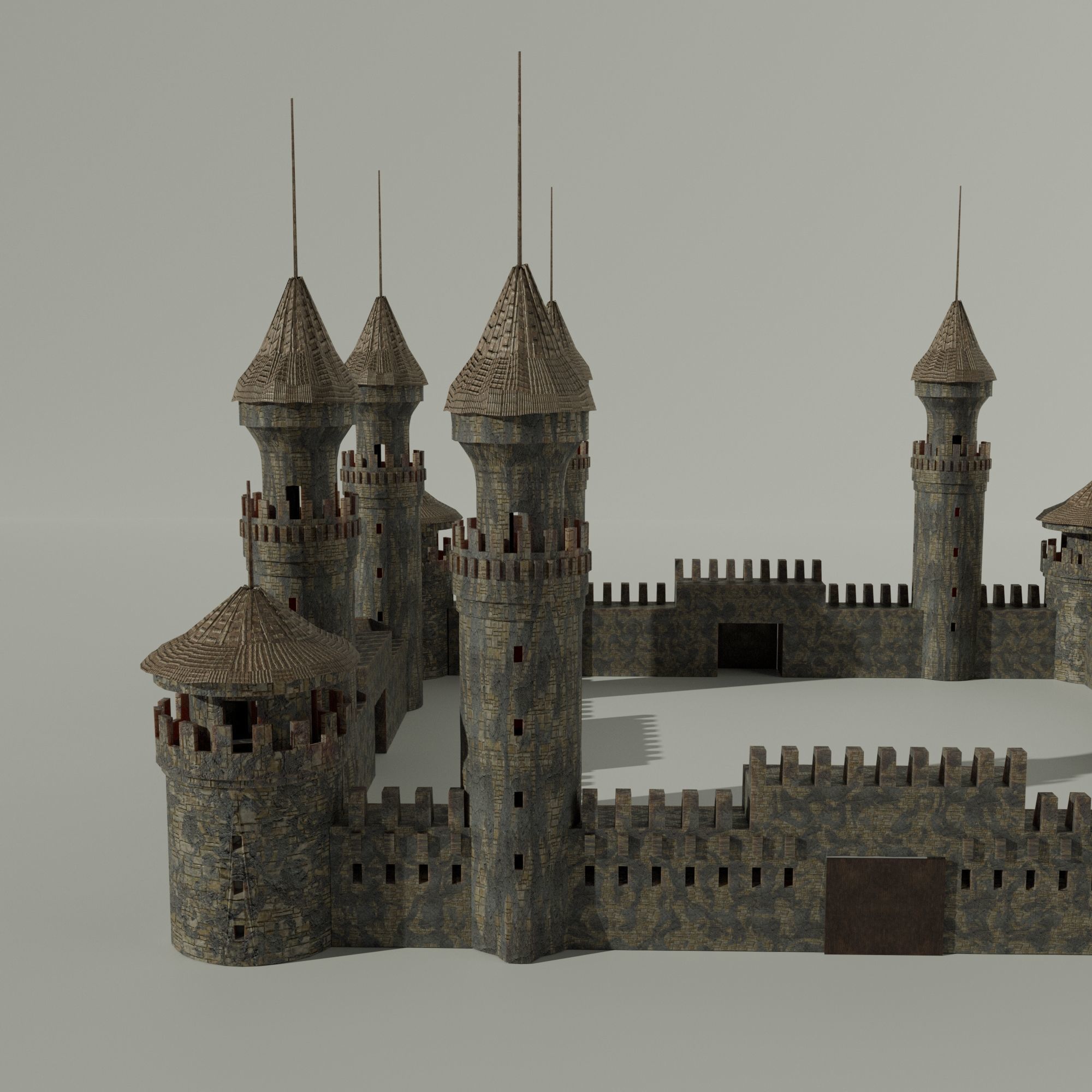 Medieval Castle Concentrated English or French Style Low-poly 3D model_3