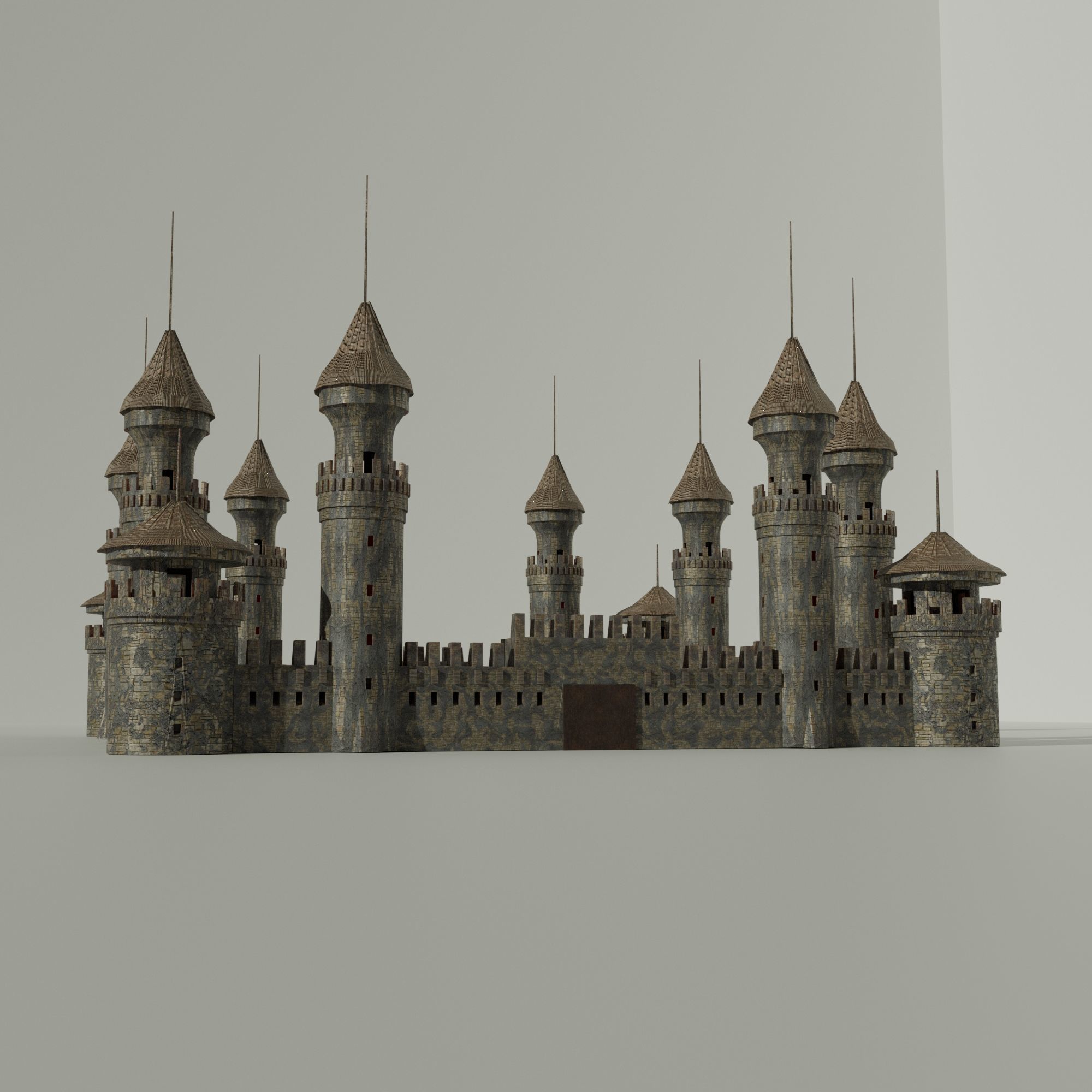 Medieval Castle Concentrated English or French Style Low-poly 3D model_6