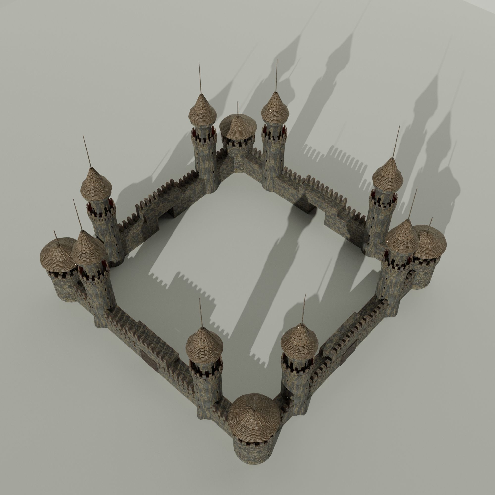 Medieval Castle Concentrated English or French Style Low-poly 3D model_12