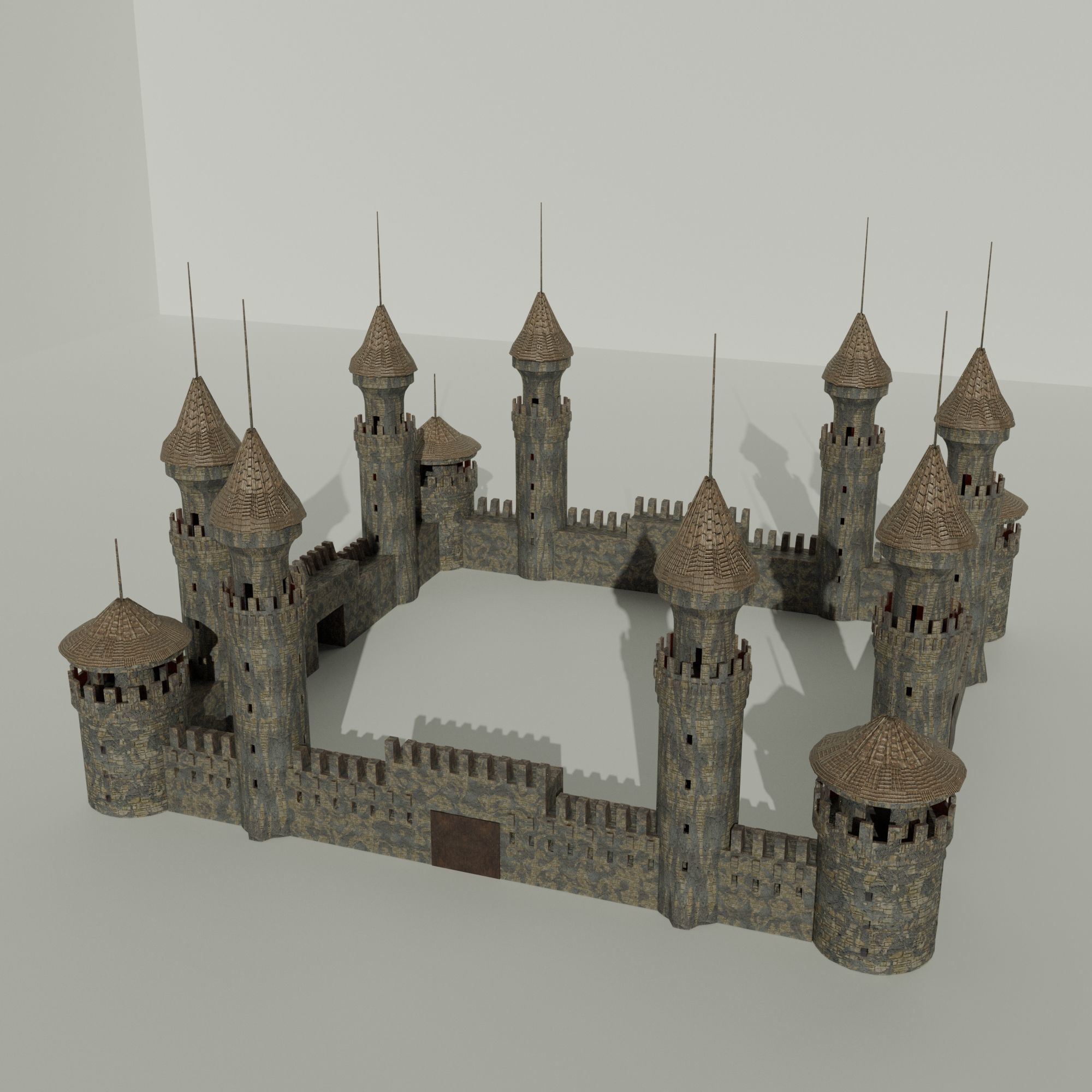 Medieval Castle Concentrated English or French Style Low-poly 3D model_13
