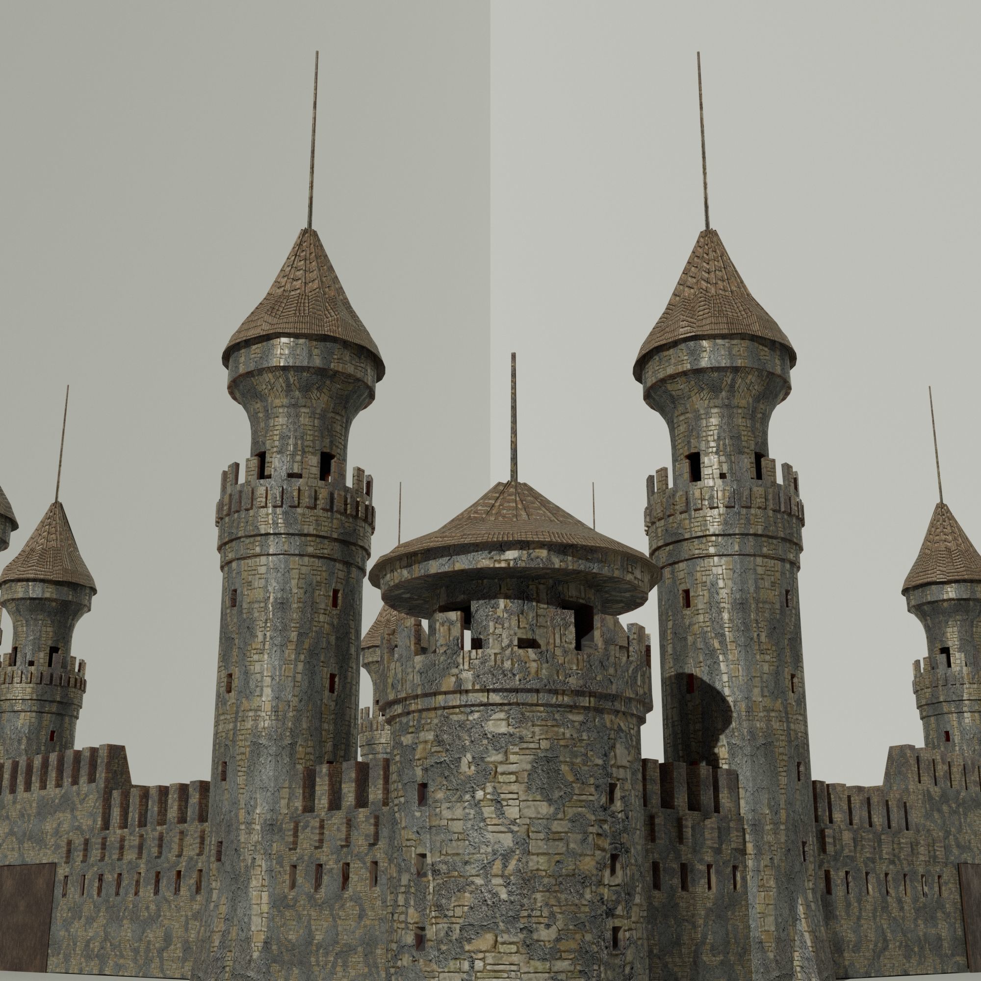 Medieval Castle Concentrated English or French Style Low-poly 3D model_15