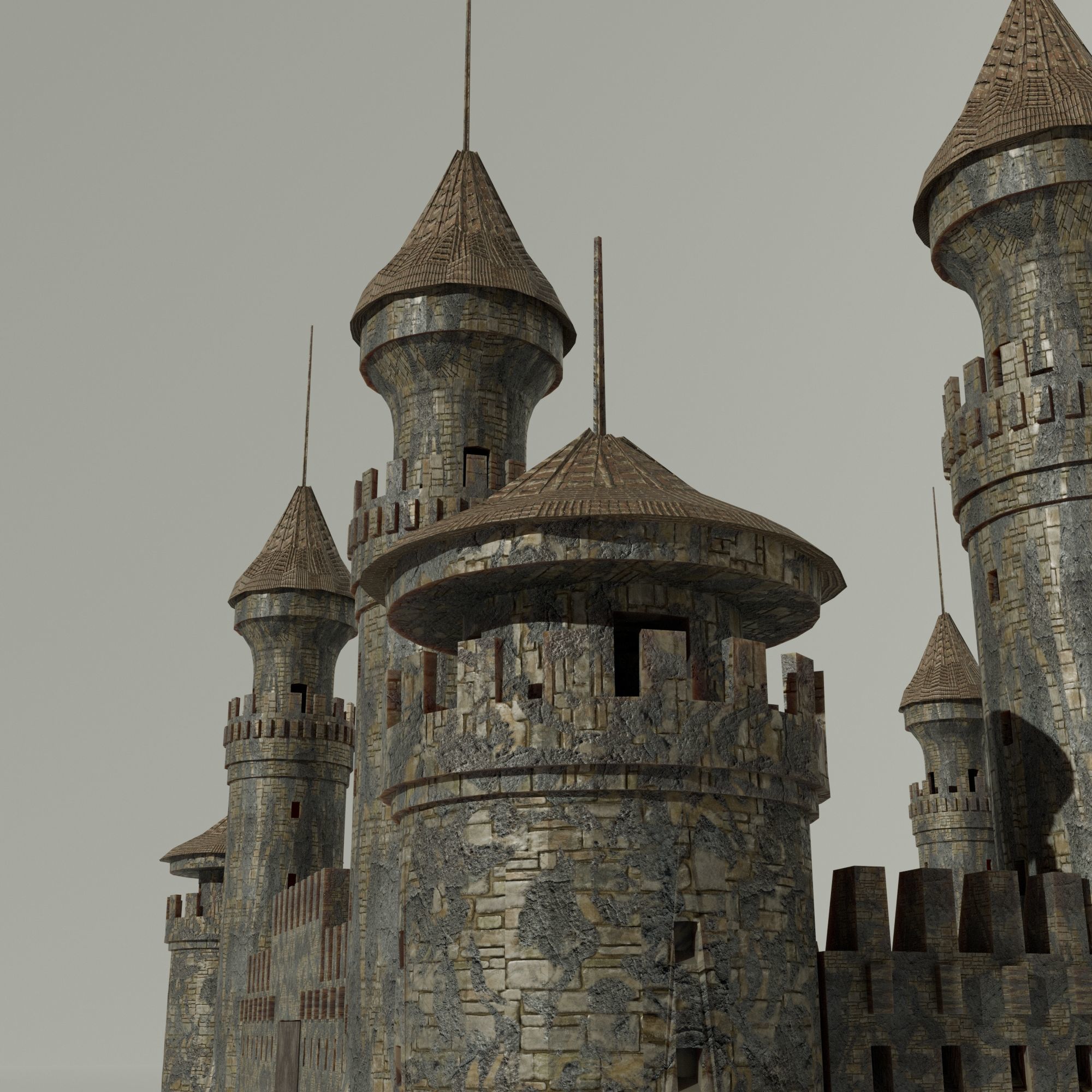 Medieval Castle Concentrated English or French Style Low-poly 3D model_1