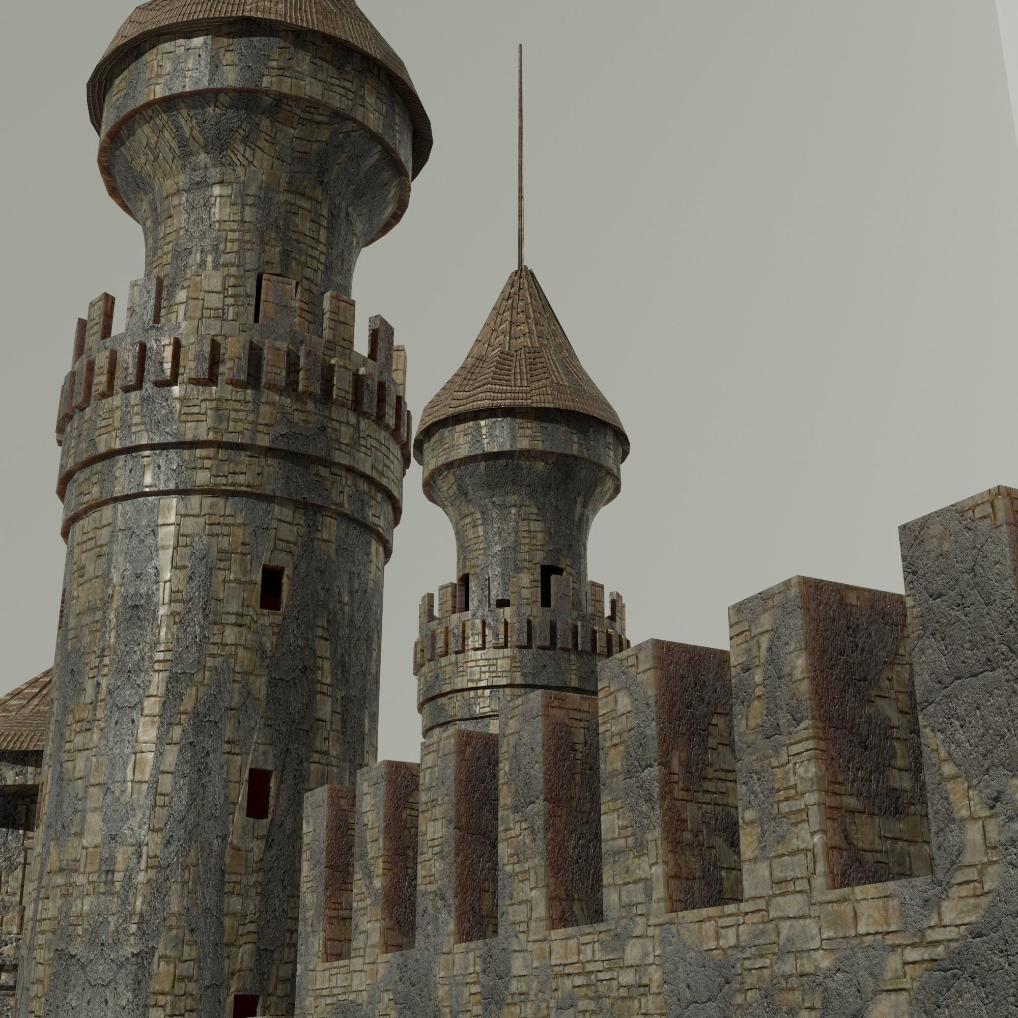 Medieval Castle Concentrated English or French Style Low-poly 3D model_9