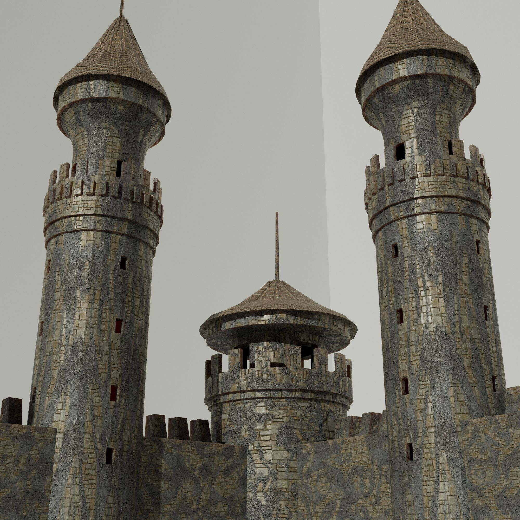 Medieval Castle Concentrated English or French Style Low-poly 3D model_11