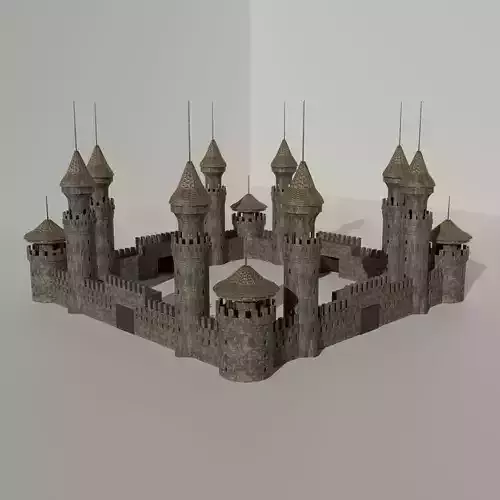 Medieval Castle Concentrated English or French Style Low-poly 3D model