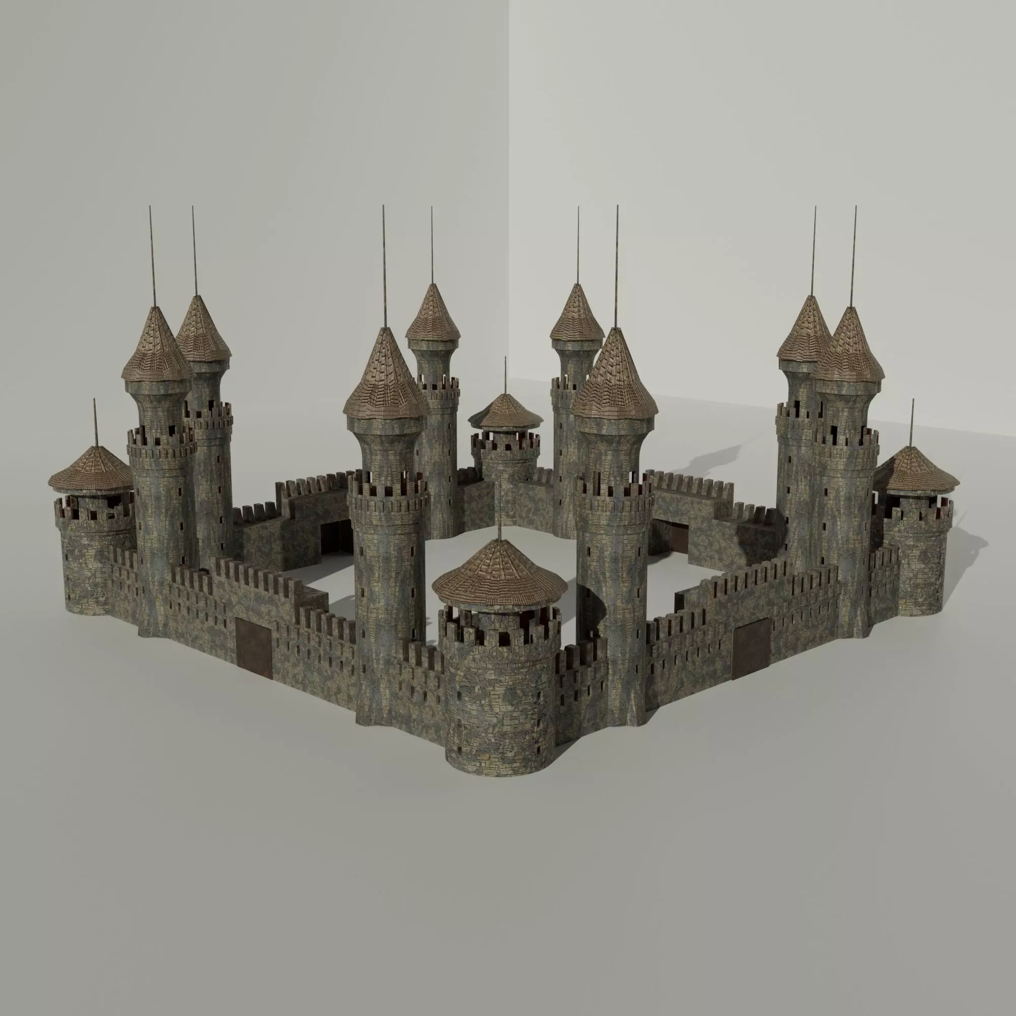 Medieval Castle Concentrated English or French Style Low-poly 3D model_0