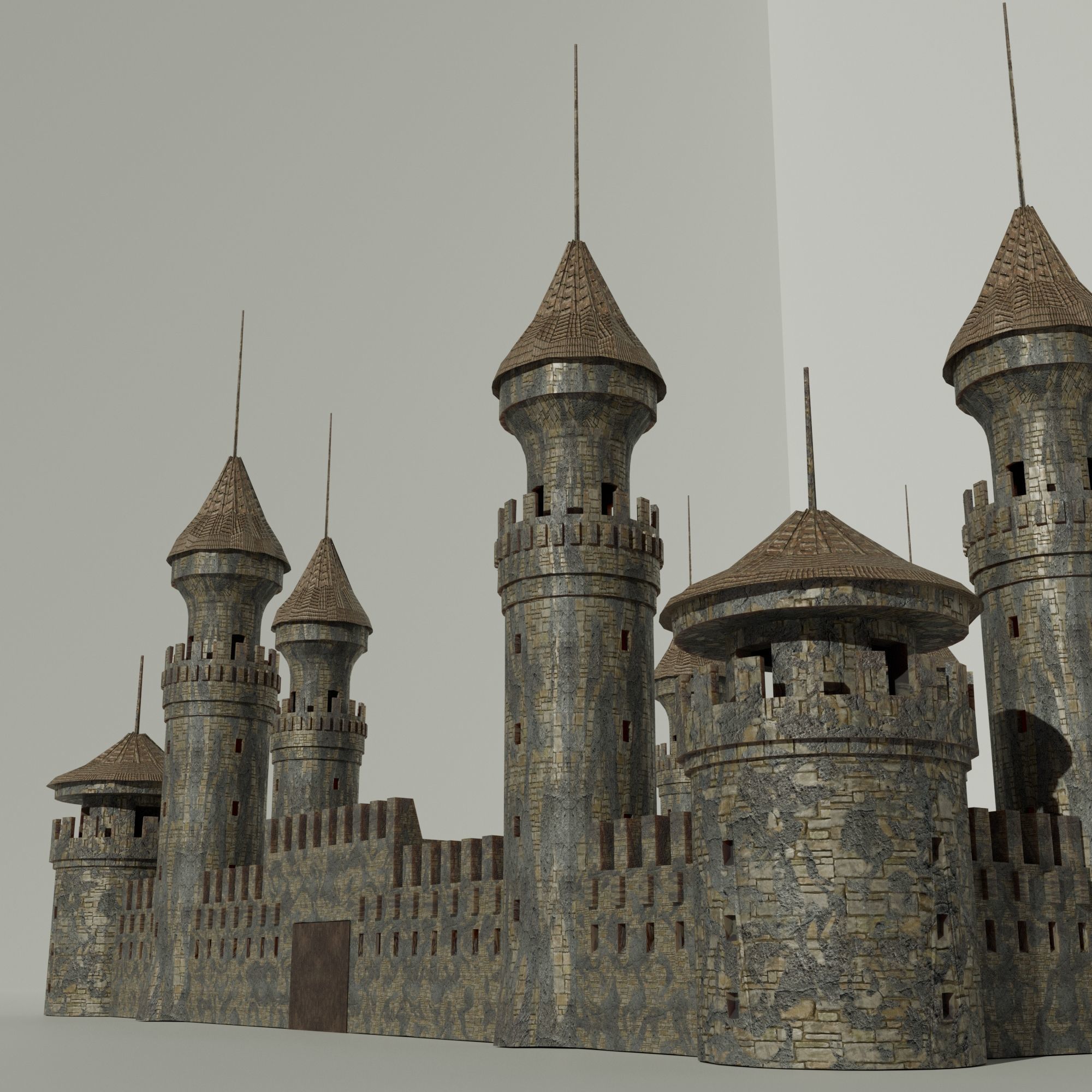 Medieval Castle Concentrated English or French Style Low-poly 3D model_2