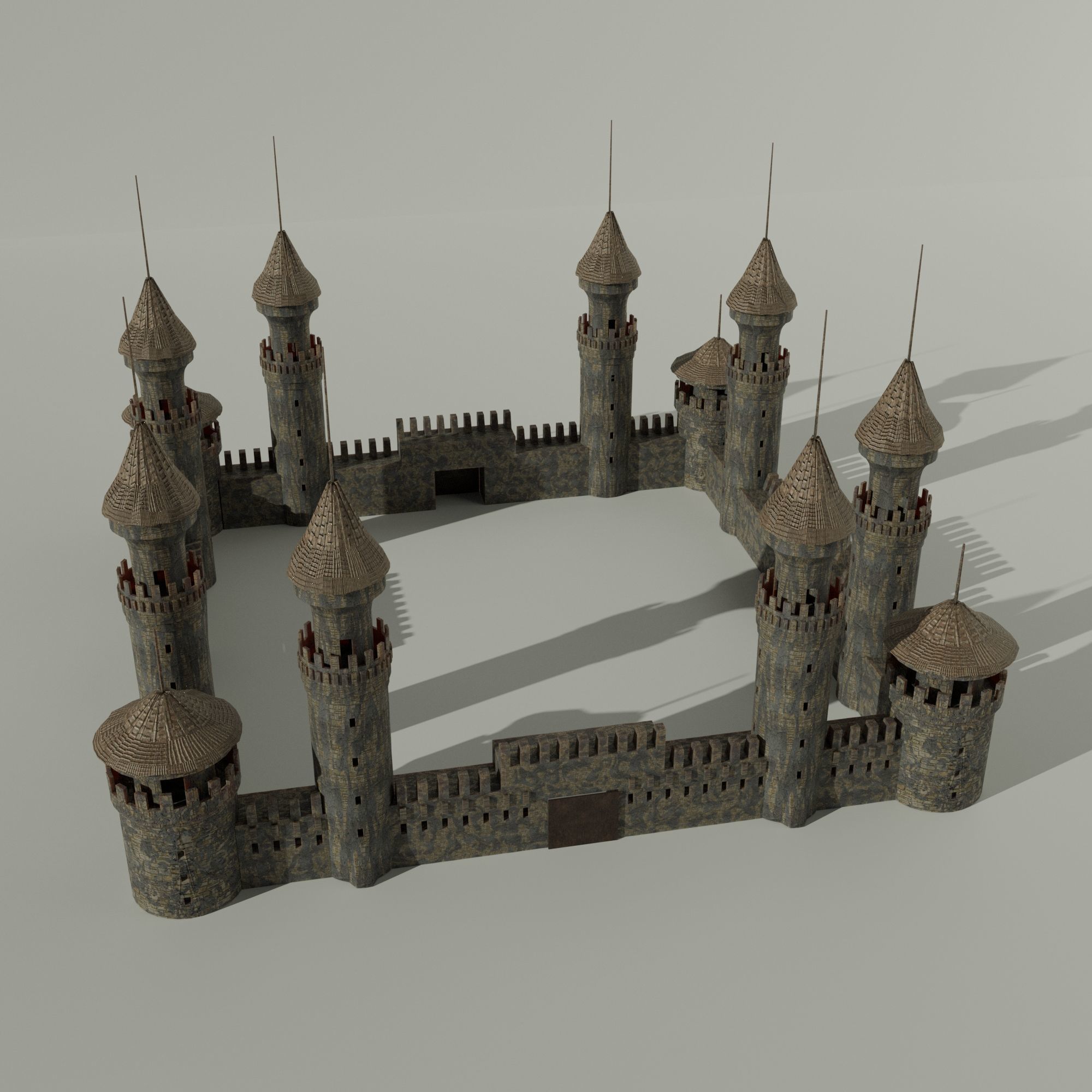 Medieval Castle Concentrated English or French Style Low-poly 3D model_5