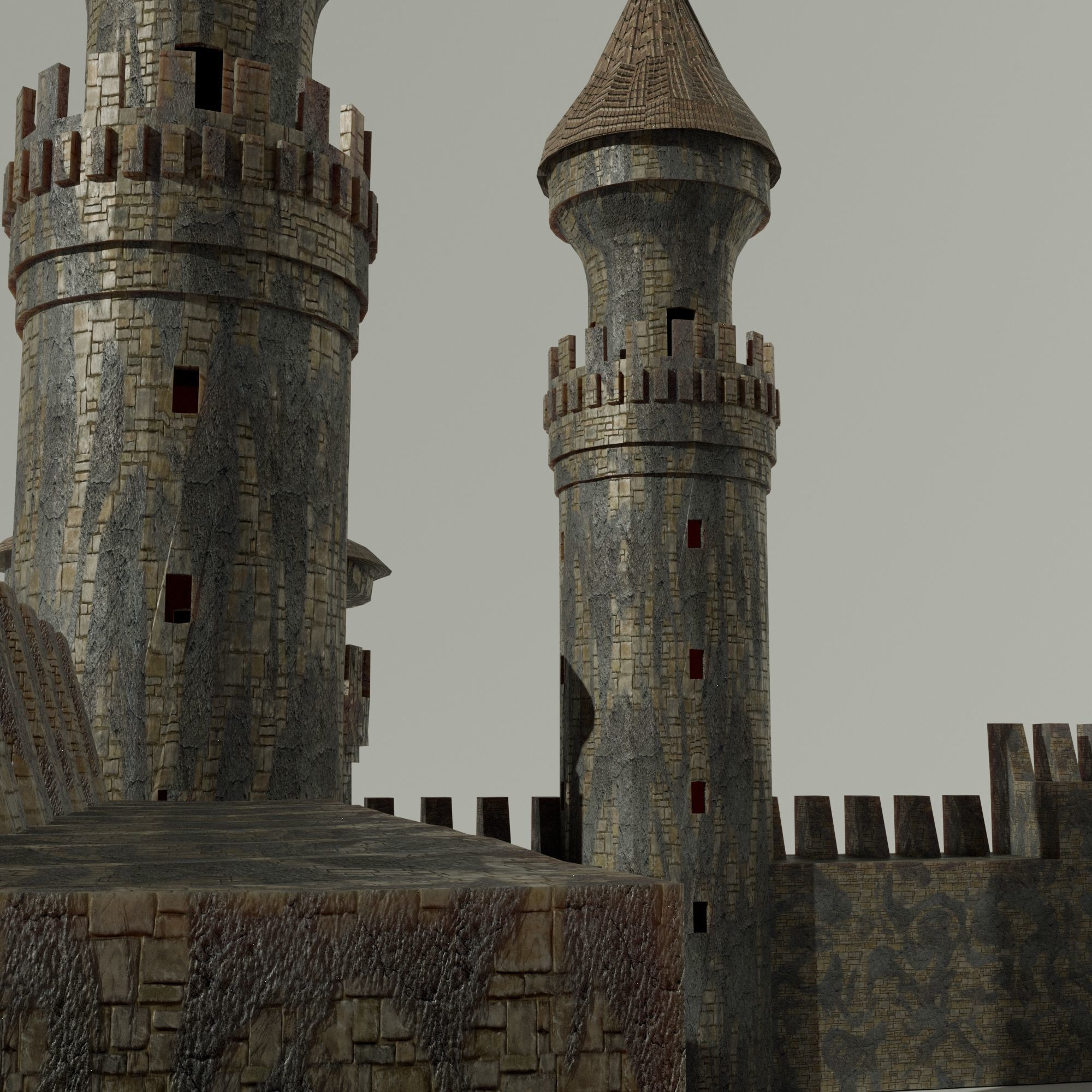 Medieval Castle Concentrated English or French Style Low-poly 3D model_8