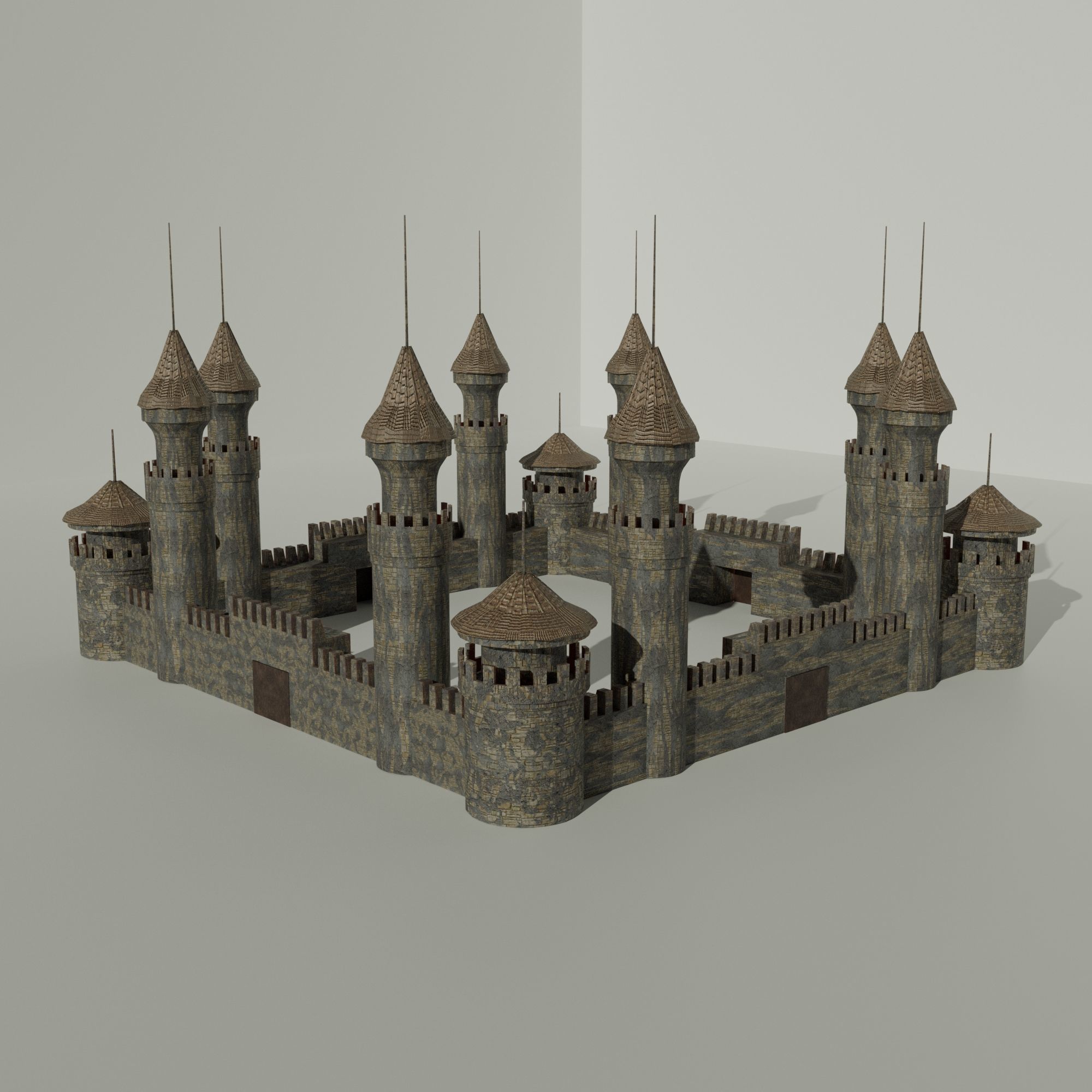 Medieval Castle Concentrated English or French Style Low-poly 3D model_19
