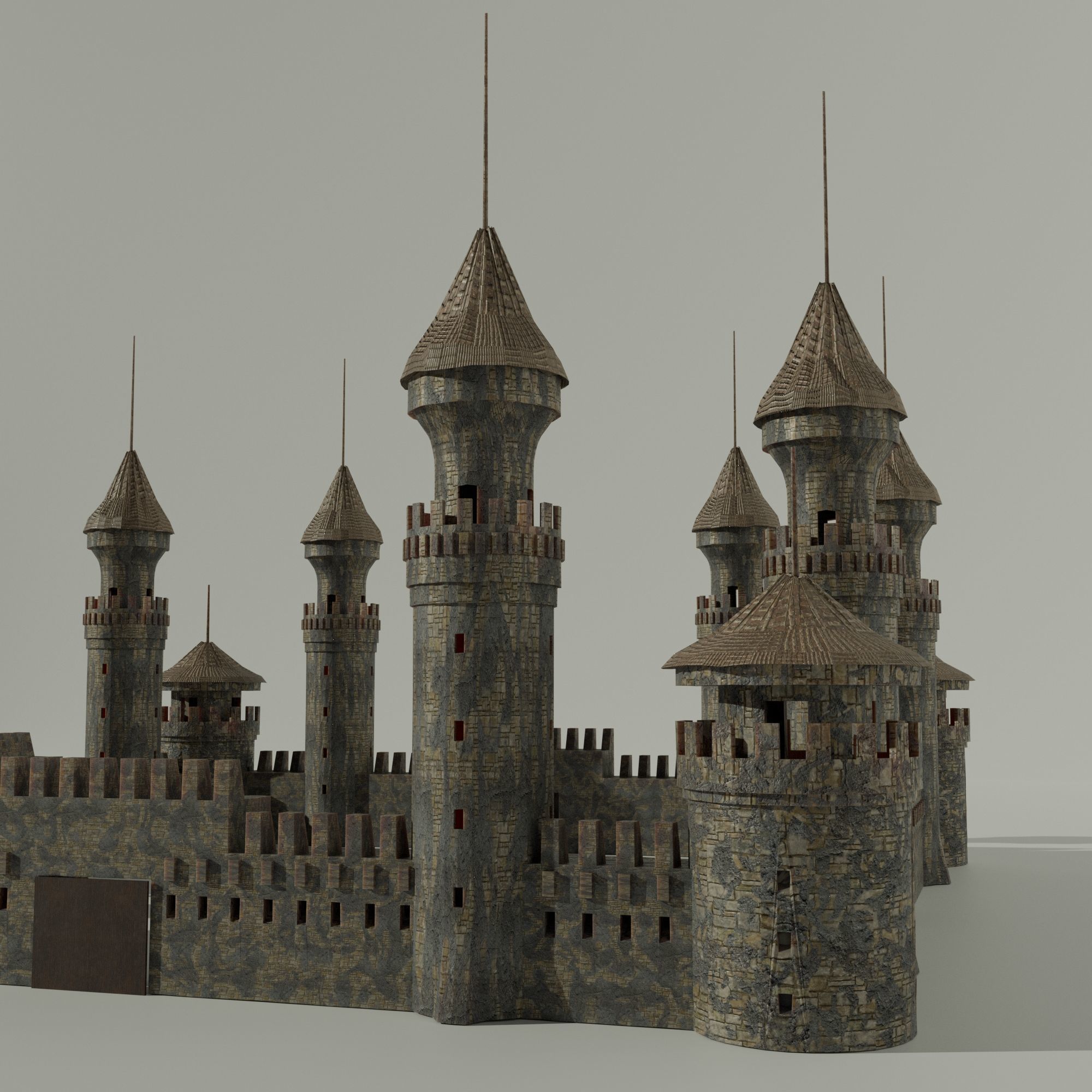 Medieval Castle Concentrated English or French Style Low-poly 3D model_4