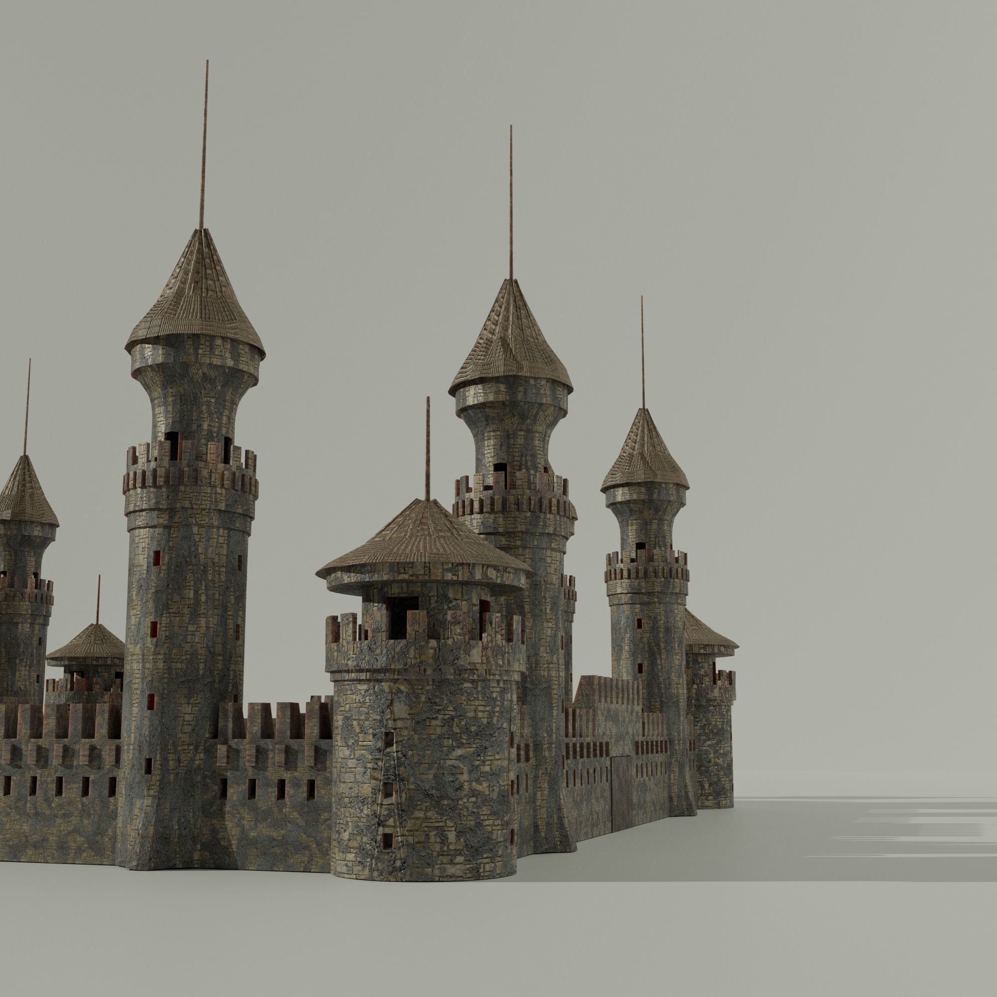 Medieval Castle Concentrated English or French Style Low-poly 3D model_17