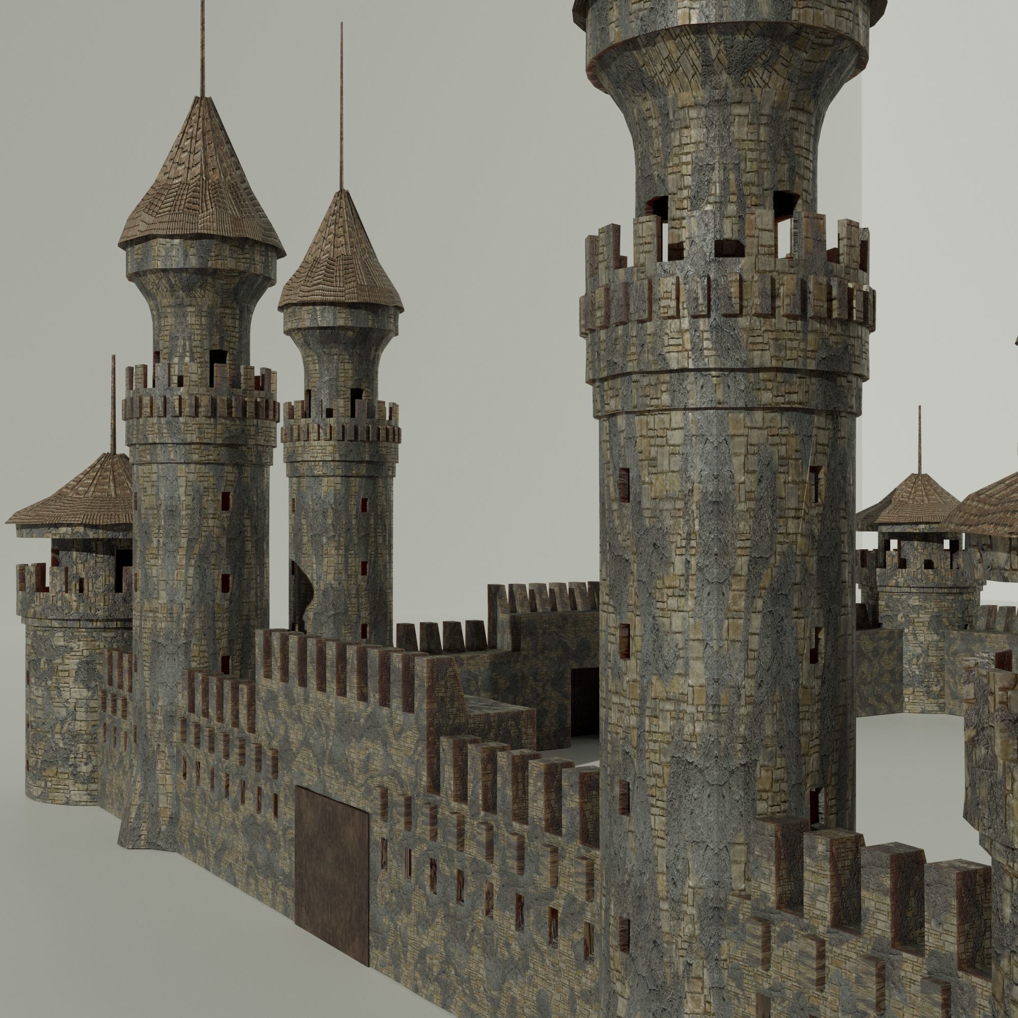 Medieval Castle Concentrated English or French Style Low-poly 3D model_7