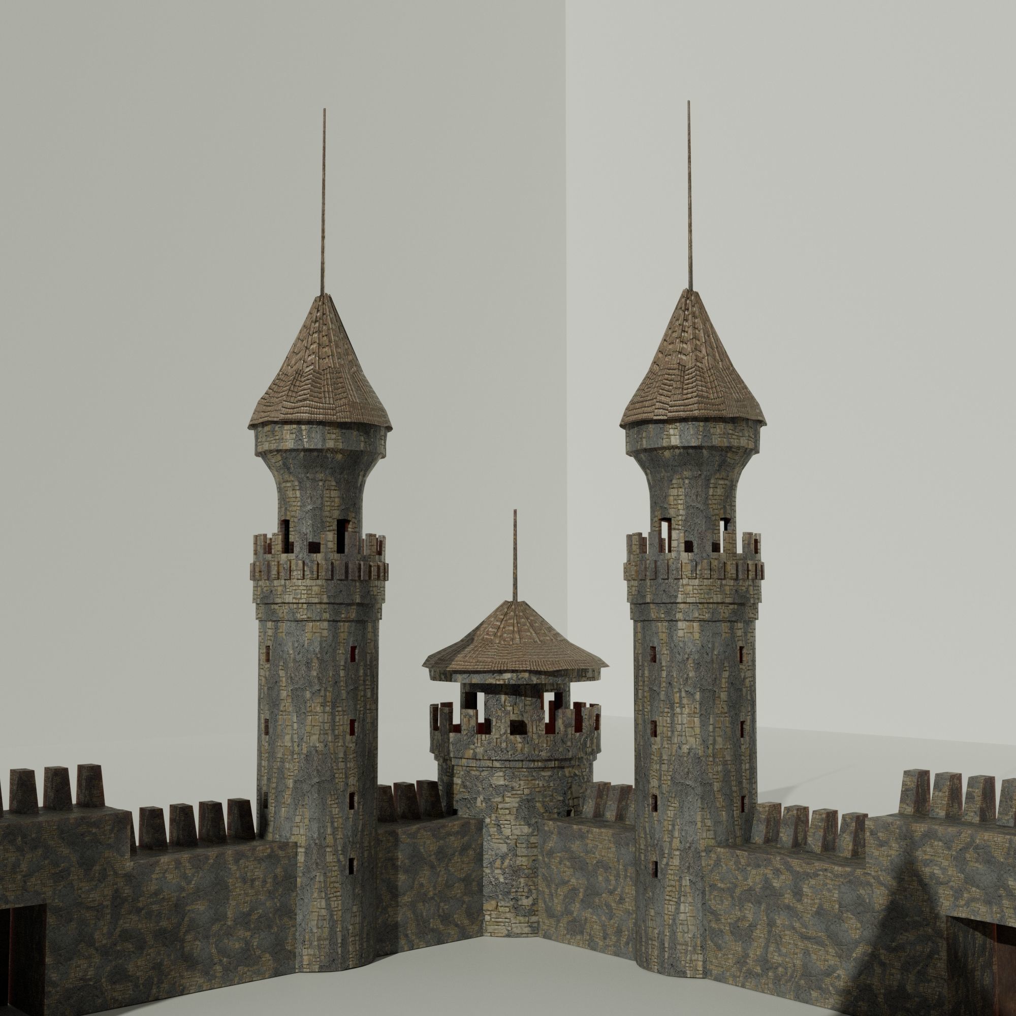Medieval Castle Concentrated English or French Style Low-poly 3D model_14