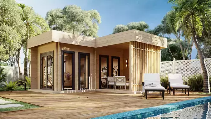 Wooden cabin with terrace