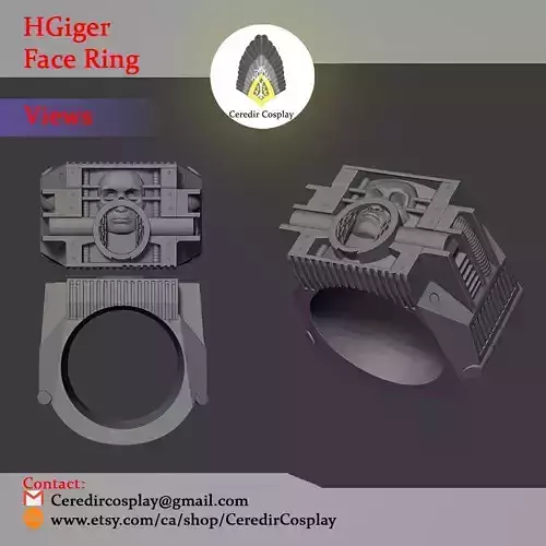 HR Giger Inspired Face Ring 3d digital file