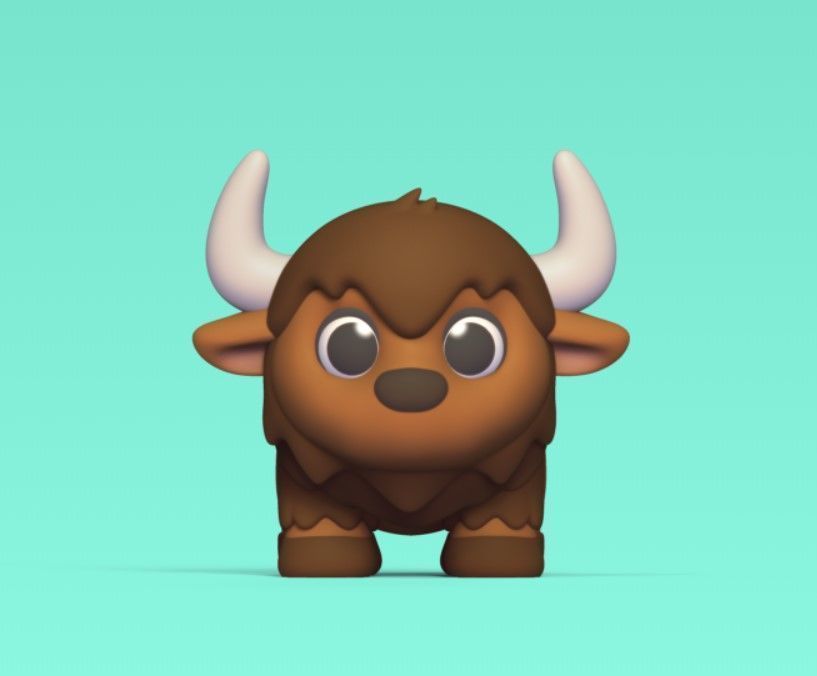 Cute Cartoon Bison 3D print model_1