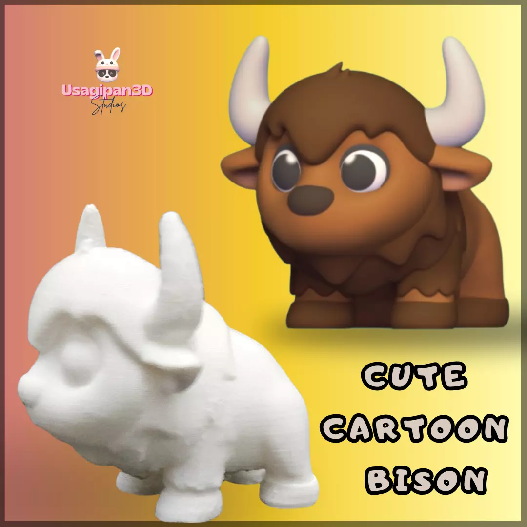 Cute Cartoon Bison 3D print model_0