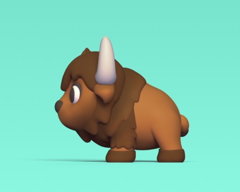 Cute Cartoon Bison 3D print model_3
