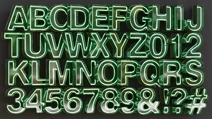 Vintage Metallic Green Rusty Neon Alphabet Pack 40 pcs 