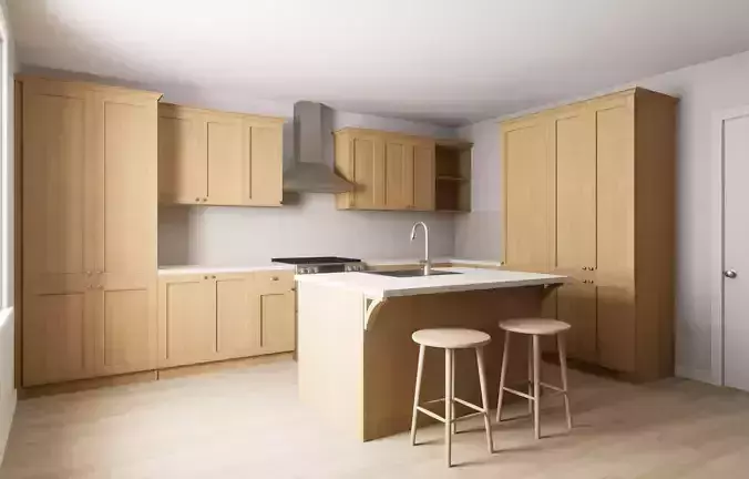 Cozy and functional wooden kitchen in the Scandinavian style