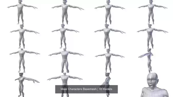 Male Characters Basemesh 3D Model Collection